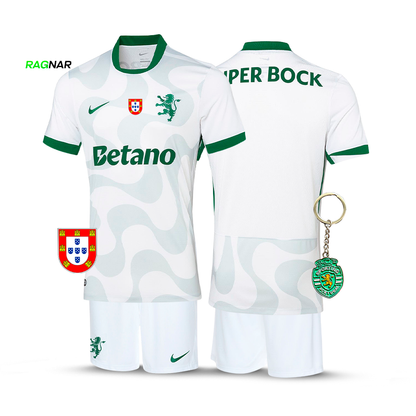 Conjunto Infantil Sporting Alternativa Branca 2025/26 - LANÇAMENTO! 🔥💚