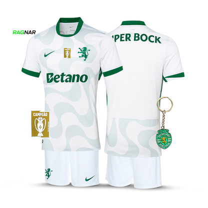 Conjunto Infantil Sporting Alternativa Branca 2025/26 - LANÇAMENTO! 🔥💚