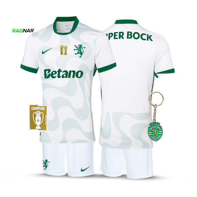 Conjunto Infantil Sporting Alternativa Branca 2025/26 - LANÇAMENTO! 🔥💚