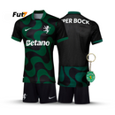 Conjunto Infantil Sporting Alternativa Preta 2025/26 - LANÇAMENTO! 🔥💚