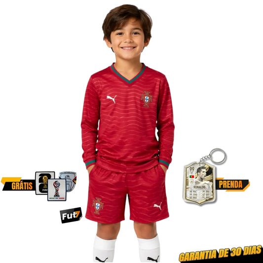 KIT DE CRIANÇA MANGA LONGA Seleção de Portugal principal - vermelha