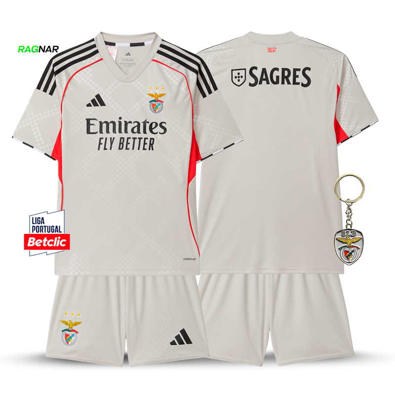 Conjunto Infantil Benfica Alternativa Bege 2025/26 - ÚLTIMAS UNIDADES! 🔥🦅