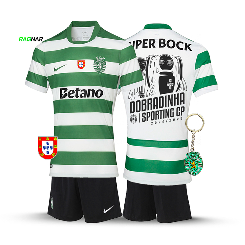 Conjunto Infantil Sporting Principal DOBRADINHA 2025/26 - LANÇAMENTO! 🦁🏆🏆